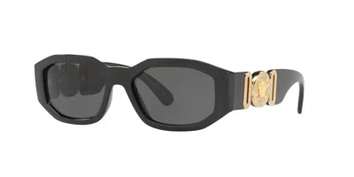 Versace Full Rim Rectangular Non Polarized Sunglasses 4361 - Gb1 - 87 In Black / Gold / Dark Grey