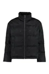 Versace Full Zip Down Jacket With All-over Pattern In Black