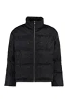 Versace Full Zip Down Jacket With All-over Pattern In Black
