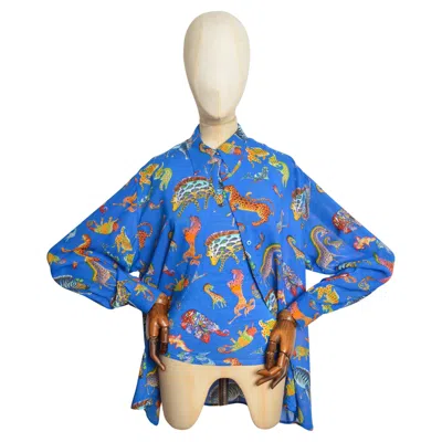 Pre-owned Versace Fun 1990's Gianni  Colourful Animal Cartoon Shirt & Tank Top Set In Blue