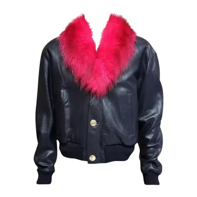 Pre-owned Versace Fur Lined Black Leather Jacket For Men