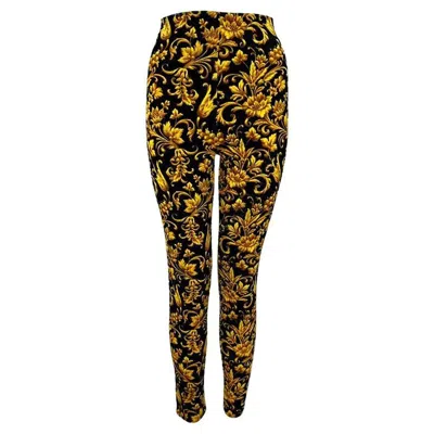 Pre-owned Versace F/w 1991 Gianni  Runway Black Gold Velvet Baroque Print Tights 38it/4us