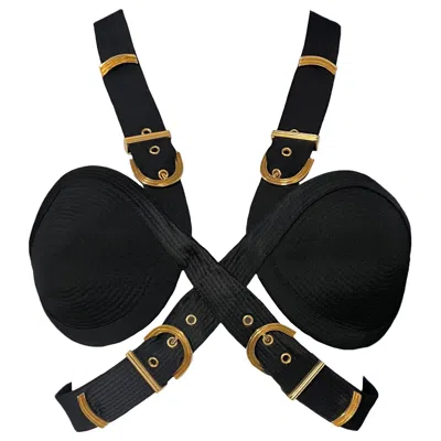 Pre-owned Versace F/w 1992 Gianni  Bondage Buckle Bustier Bra Top Miss S&m In Black