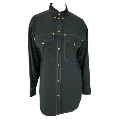 Pre-owned Versace F/w 1992 Gianni  Gold Medusa Logo Black Western Style Button Up Shirt