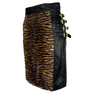 Pre-owned Versace F/w 1992 Gianni  "miss S&m" Bondage Animal Print Black Leather Skirt It42