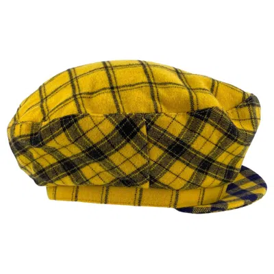 Pre-owned Versace F/w 1993 Gianni  Documented Yellow Check Flannel Paperboy Hat M