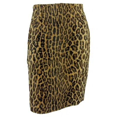 Pre-owned Versace F/w 1994 Gianni  Leopard Print Faux Fur Pencil Skirt It42 In Brown