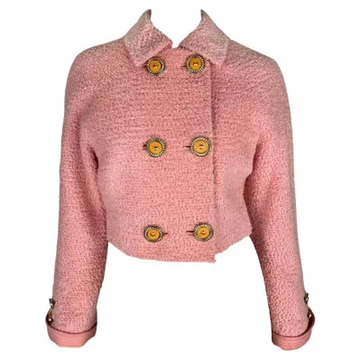 Pre-owned Versace F/w 1994 Gianni  Light Pink Tweed Cropped Double Breasted Runway Jacket