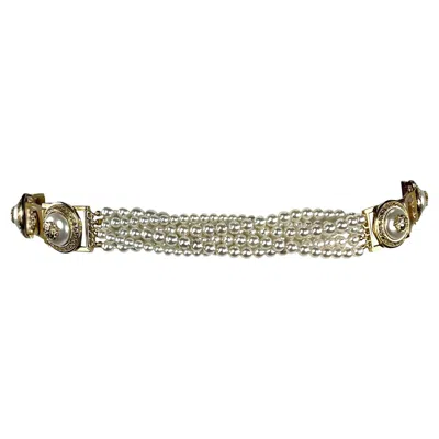 Pre-owned Versace F/w 1994 Gianni  Medusa Faux Pearl Patent Leather Belt 70 In Brown
