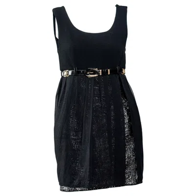 Pre-owned Versace F/w 1994 Gianni  Patent Leather And Chiffon Mini Dress With Medusa Belt In Black