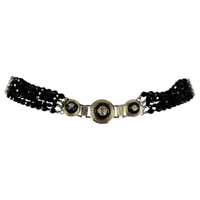 Pre-owned Versace F/w 1994 Gianni  Runway Medusa Black Beaded Patent Leather Belt 70