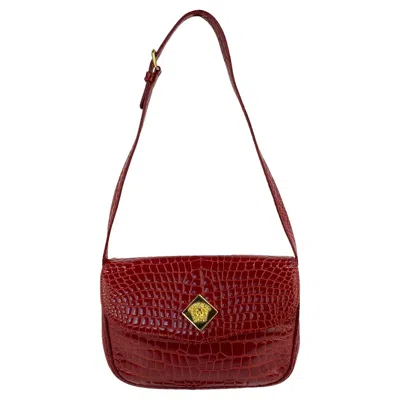 Pre-owned Versace F/w 1996 Gianni  Cherry Red Croc Embossed Medusa Shoulder Bag