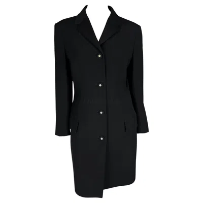 Pre-owned Versace F/w 1996 Gianni  Couture Rhinestone Medusa Black Wool Coat 44it/10us