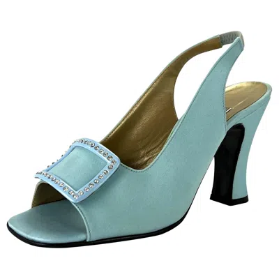 Pre-owned Versace F/w 1996 Nos Gianni  Baby Blue Crystal Pump Heel 36