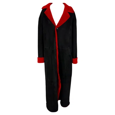 Pre-owned Versace F/w 1998 Gianni  By Donatella Mens Runway Red Shearling Black Suede Coat