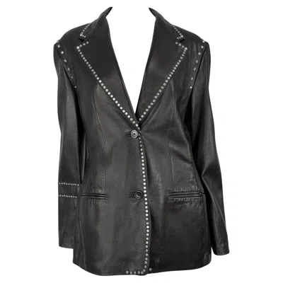 Pre-owned Versace F/w 1998 Gianni  By Donatella Mens Runway Studded Leather Blazer Jacket In Black