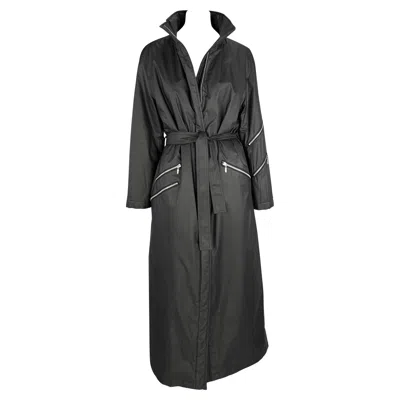 Pre-owned Versace F/w 1998 Gianni  By Donatella Multi Zip Belted Full-length Trench Coat In Black