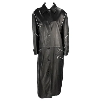 Pre-owned Versace F/w 1998 Gianni  By Donatella Runway Black Leather Zip Trench Coat It42