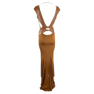 Pre-owned Versace F/w 2001 Gianni  By Donatella Runway Saddle Brown Leather Backless Gown