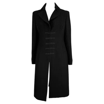 Pre-owned Versace F/w 2002 Gianni  By Donatella Black Tweed Runway Trench Coat 42it/8us