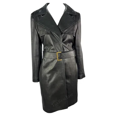 Pre-owned Versace F/w 2002 Gianni  By Dontella  Black Leather Trench Coat