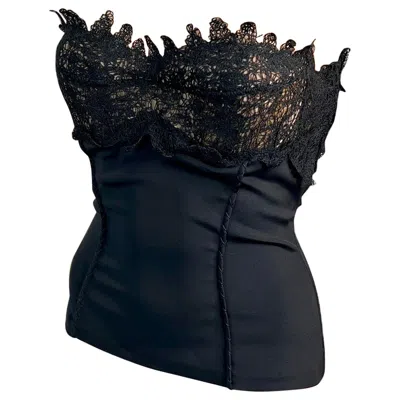 Pre-owned Versace F/w 2003 Strapless Lace Bustier Bra Black Corset Top