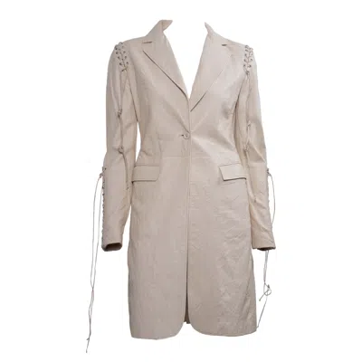 Pre-owned Versace F/w 2003  By Donatella Wrinkled Leather Lace-up Coat Vintage It40 In Gray