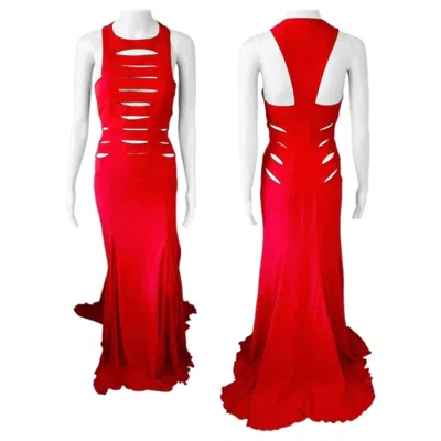 Pre-owned Versace F/w 2004 Runway Cutout Detail Red Evening Dress Gown