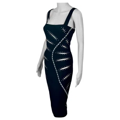 Pre-owned Versace F/w 2004 Runway Embellished Sheer Cutouts Studded Detail Evening Dress In Gray