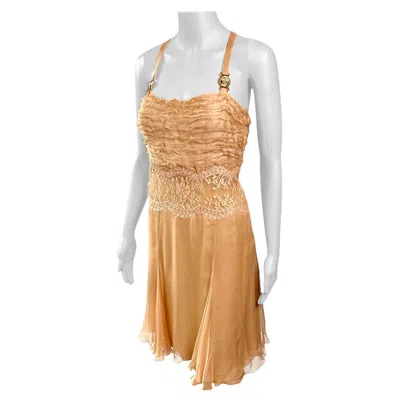Pre-owned Versace F/w 2005 Runway Sheer Lace Panel Dress In Brown