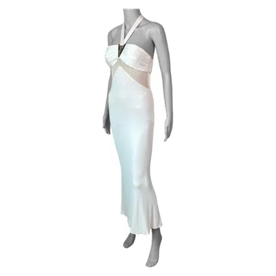 Pre-owned Versace F/w 2006 Halter Cutout Sheer Panels Bodycon Ivory Evening Dress Gown In White