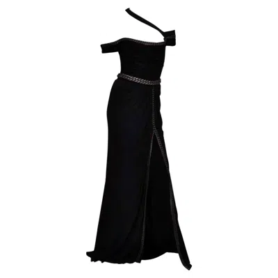 Pre-owned Versace F/w 2007 Look #44 Vintage  Chain Embellished Long Black Dress Gown 40 – 4