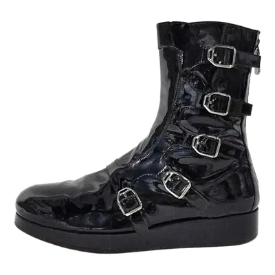 Pre-owned Versace F/w 2010 Look#3 Vintage  Men's Black Leather Biker Boots Size 45 -12