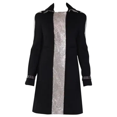 Pre-owned Versace F/w 2012 Look # 24n Black Chain Mesh Placket Coat 38 - 2