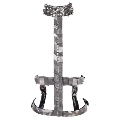 Pre-owned Versace F/w 2013 Look # 30 Rare  T-strap Embellished Harness With Crystals 38 - 4 In Gray