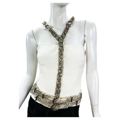 Pre-owned Versace F/w 2013 Runway White Silk Embellished Harness Top Corset It 40 - Us 6