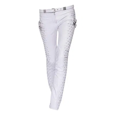 Pre-owned Versace F/w 2013  Studded White Quilted Leather Biker Pants 38 - 44 Nwt