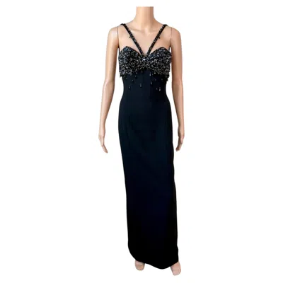 Pre-owned Versace F/w 2023 Runway Crystal Embellished Bustier Black Evening Dress Gown