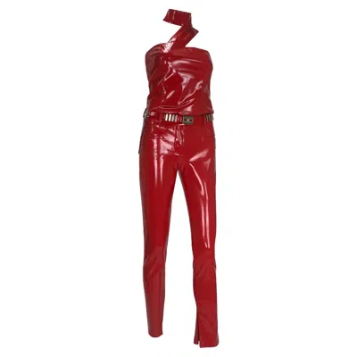Pre-owned Versace F/w13  Red Japanese Vinyl Slim Pants With Top And Belt It Size 38