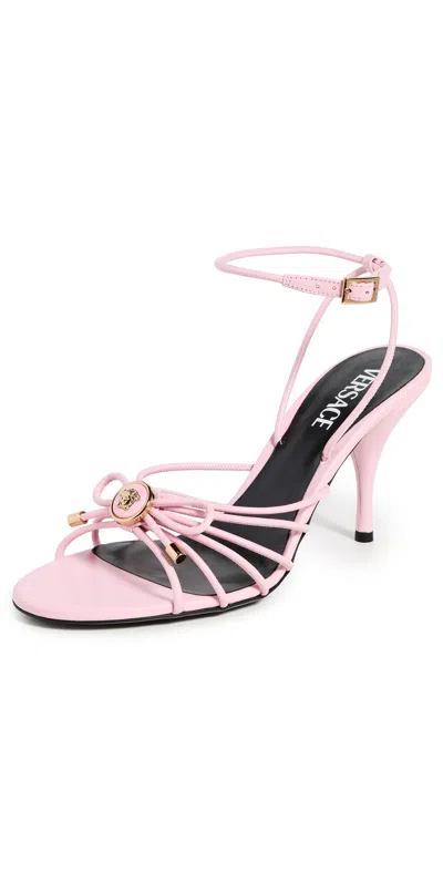 Versace Delicate Strappy Sandals With Gold Emblem In Pink