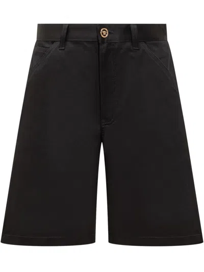 Versace Gabardine Cargo Short Pants In Black