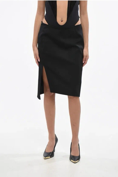 Versace Gabardine Miniskirt With Side Split In Black