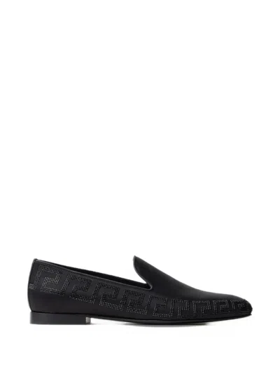 Versace Gala Embellished Satin Loafers In Black