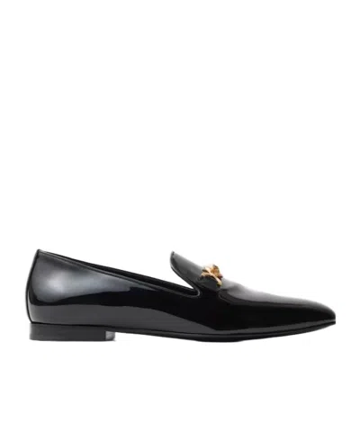 Versace Gala Patent Slippers In Black