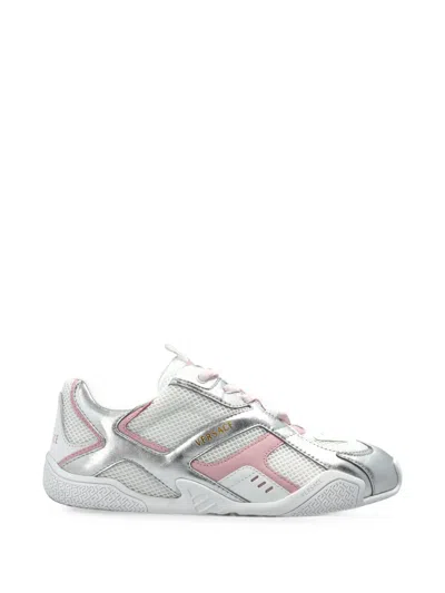 Versace Galaxia Silver Mesh And Leather Sneakers In Multi