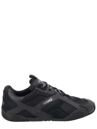 Versace Galaxia Smooth Calf Leather Sneakers In Black