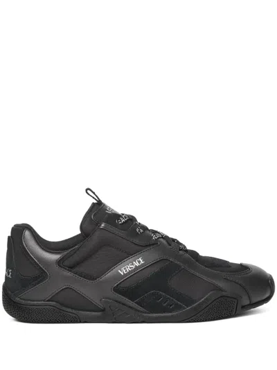 Versace Galaxia Leather Low-top Sneakers In Black