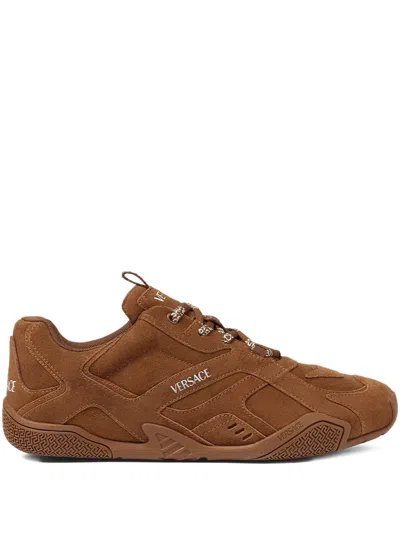 Versace Galaxia Suede Sneakers In Brown