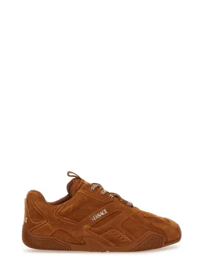 Versace Galaxia Suede Sneakers In Brown