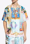 Versace Gallery Print Silk Bowling Shirt In Multicolor